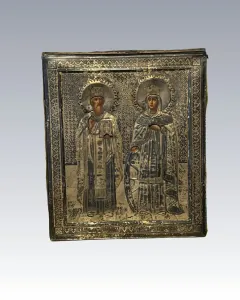 Orosz ikon – Aranyozott ezüst okláddal, szentekkel