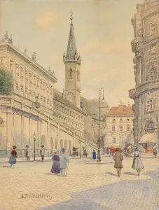 Franz Brenner (1873–1945) Bécsi részlet alakokkal, konflissal