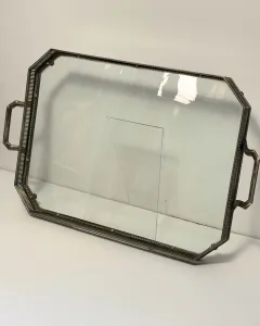 AK&Cie - Ezüstözött alpakka füles tálca üvegbetéttel