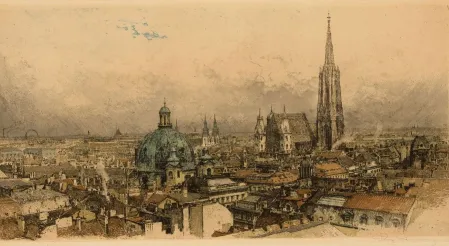 Luigi Kasimir (1881-1962) Bécs látképe a Stephansdommal