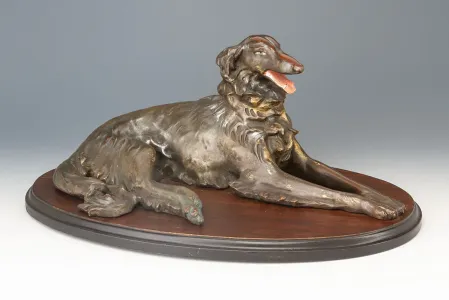 Polychrome Festésű Borzoi Agár, Nagyméretű, Eredeti Fa Talapzaton