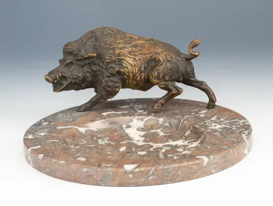 Bronz Figurális Névjegytartó Vaddisznó Ábrázolással